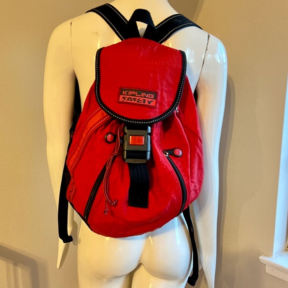 KIPLING-Large SAFETY Backpack w/Reflector Clasp-Packable-Red & Black - Picture 2 of 8